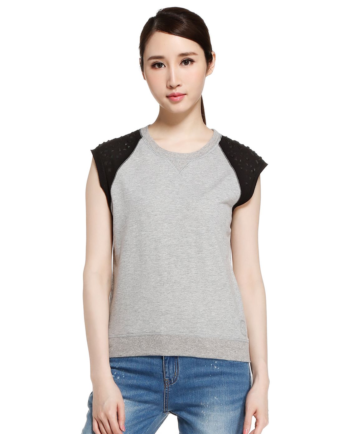 个性时尚 女款灰配黑色无袖t恤