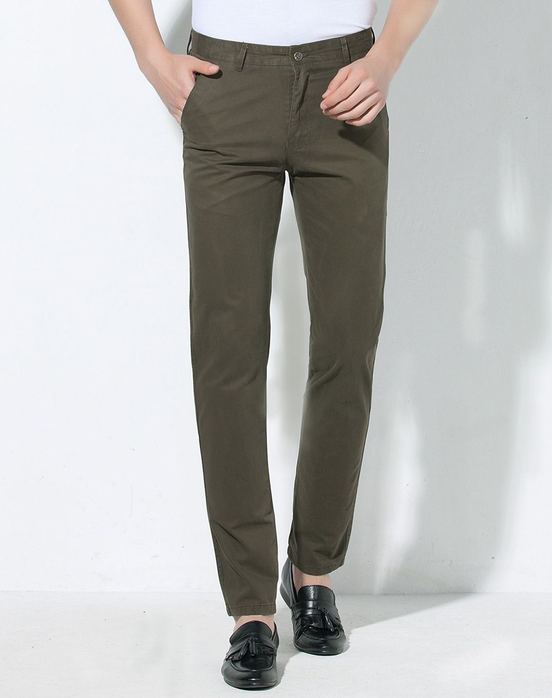 军绿色男士纯棉休闲裤