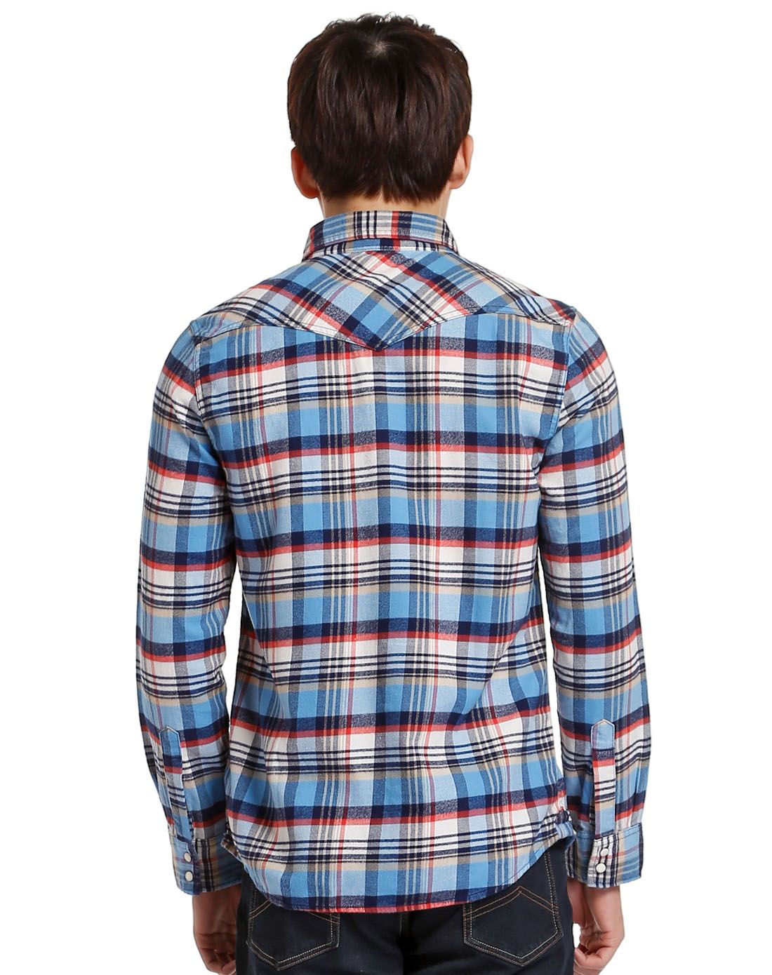 texwood男女装男款蓝/多色风度格子长袖衬衫9624041anv4_唯品会