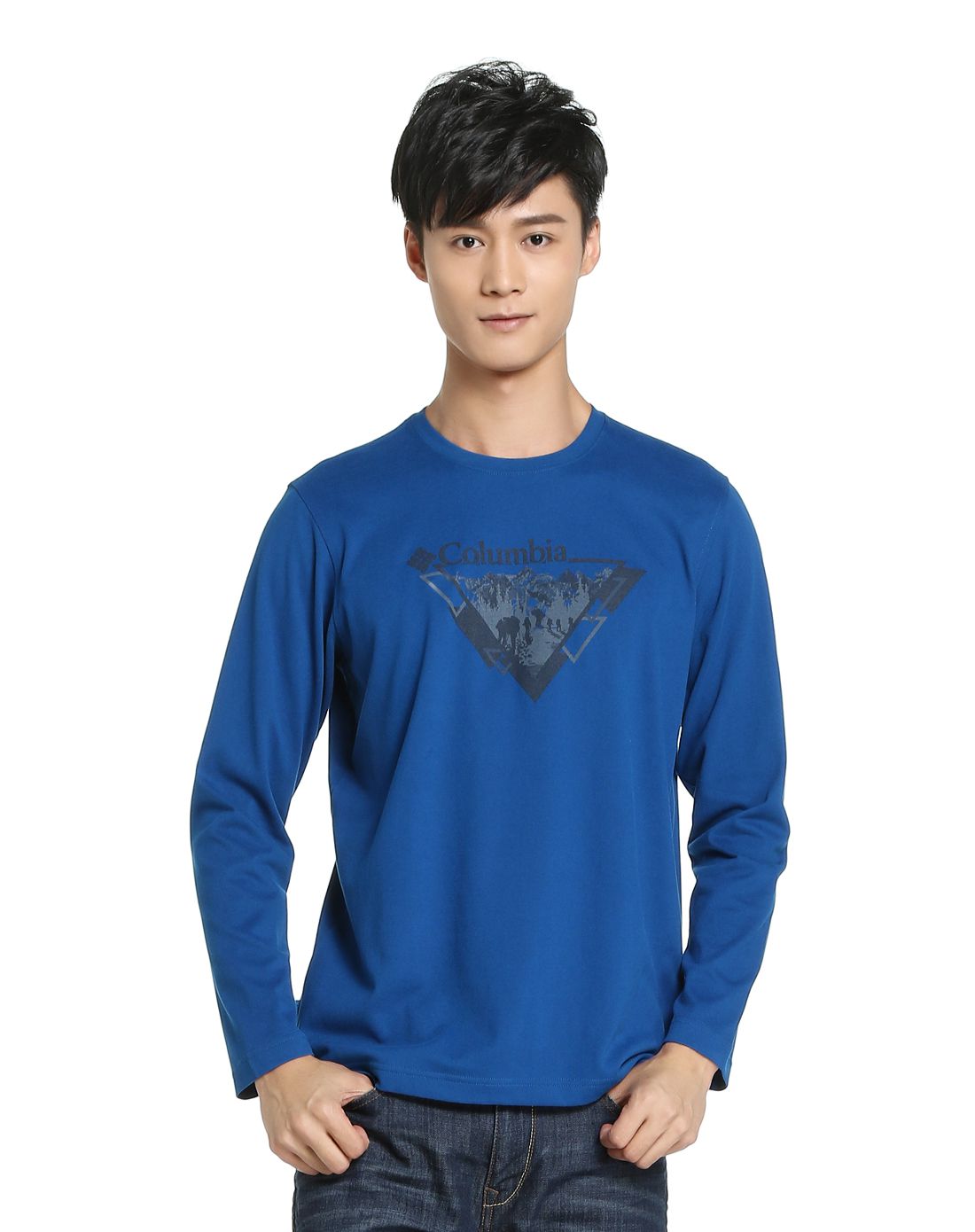 透气亲肤 男款深蓝色长袖t恤