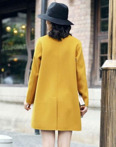 赤金色简约素雅双面呢大衣