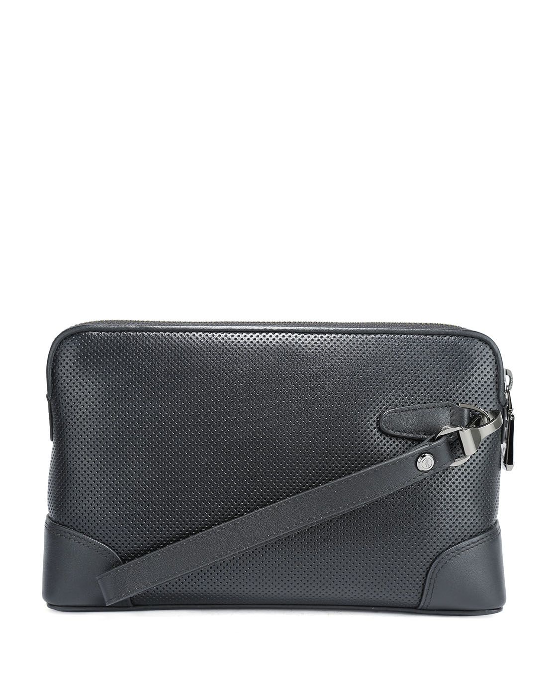 黑色头层牛皮革手拿包