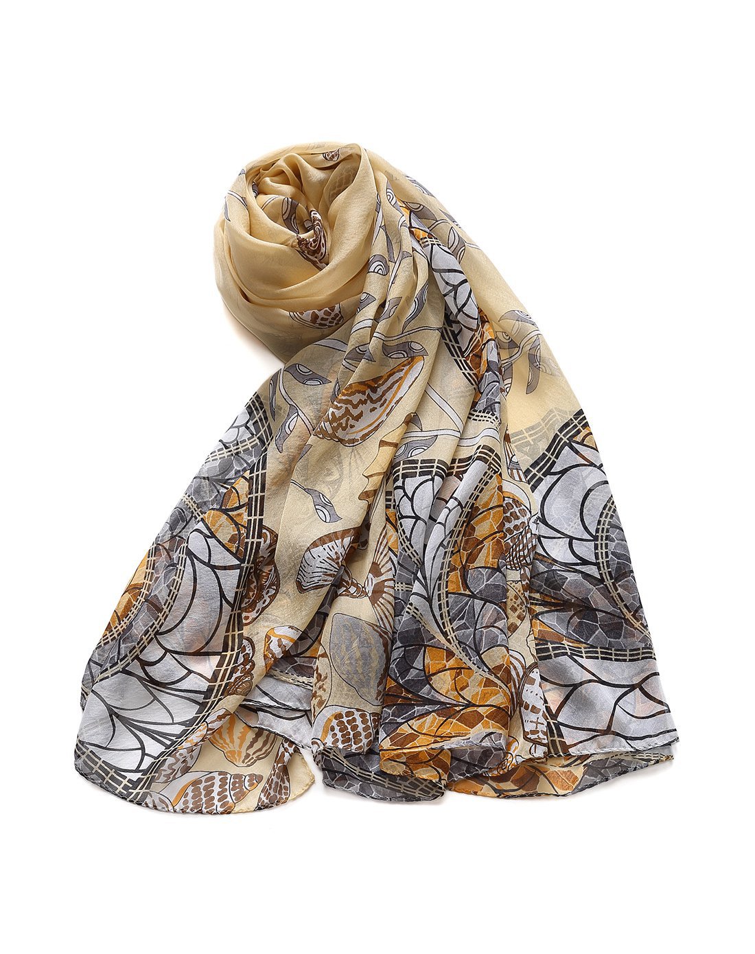 galleria 女款鹅黄色花卉图案真丝围巾