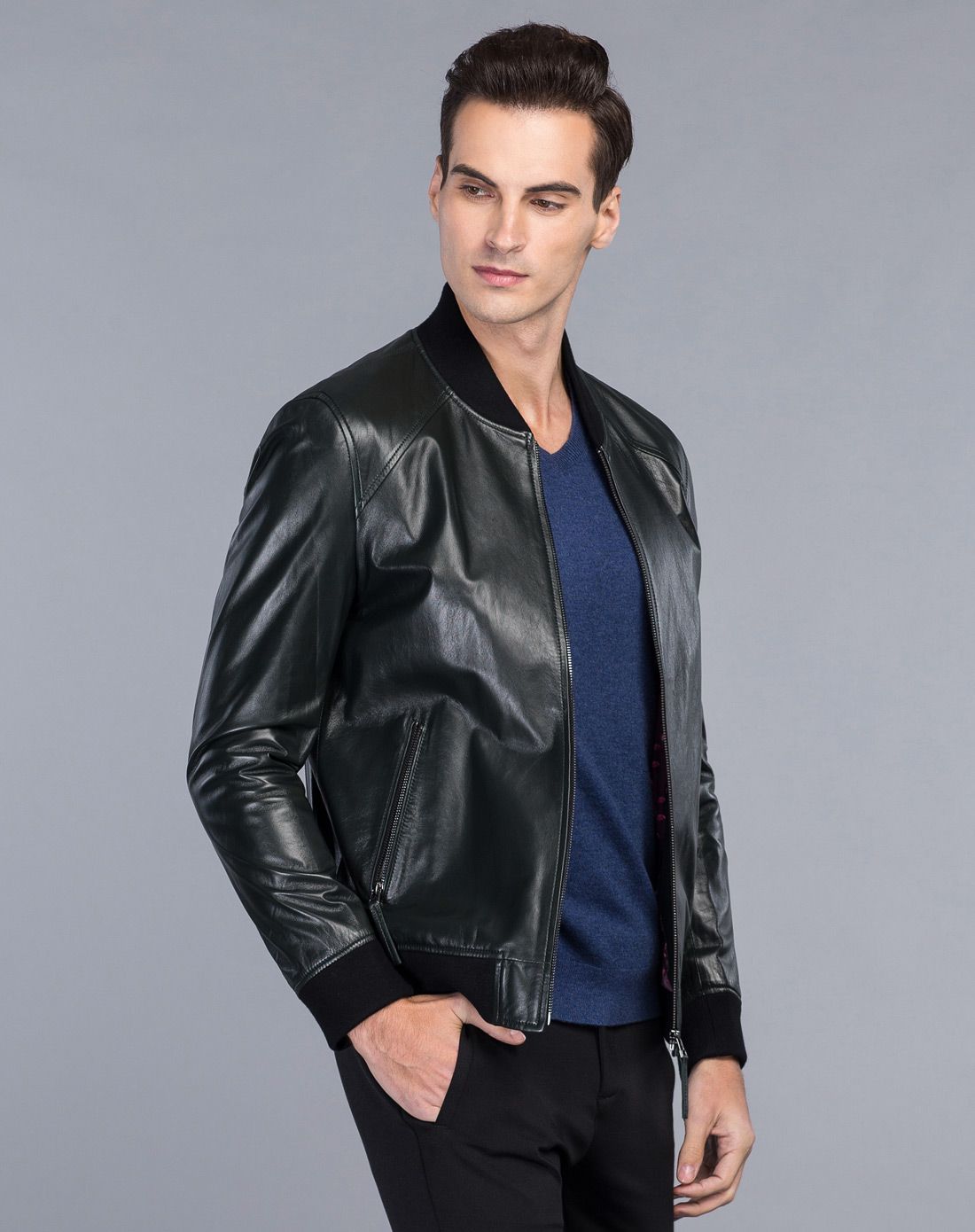 卡丹狄诺cardeendino简约时尚立领皮衣chlv93062u467_唯品会