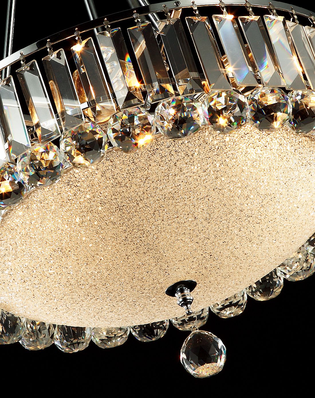 水晶圆形餐厅灯吊灯 玻璃磨砂灯罩 45cm