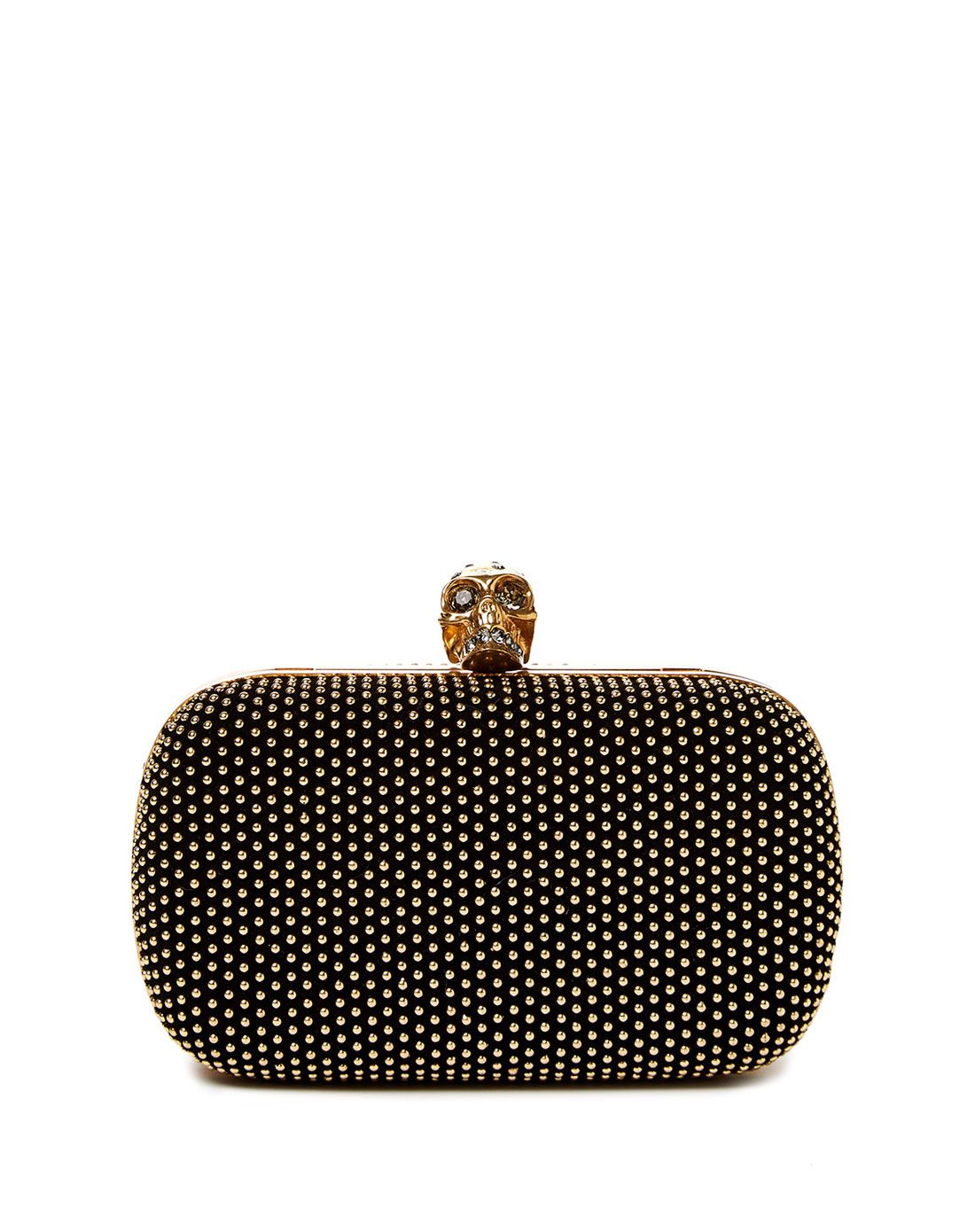 > alexander mcqueen黑色/金色骷髅头锁扣手拿包