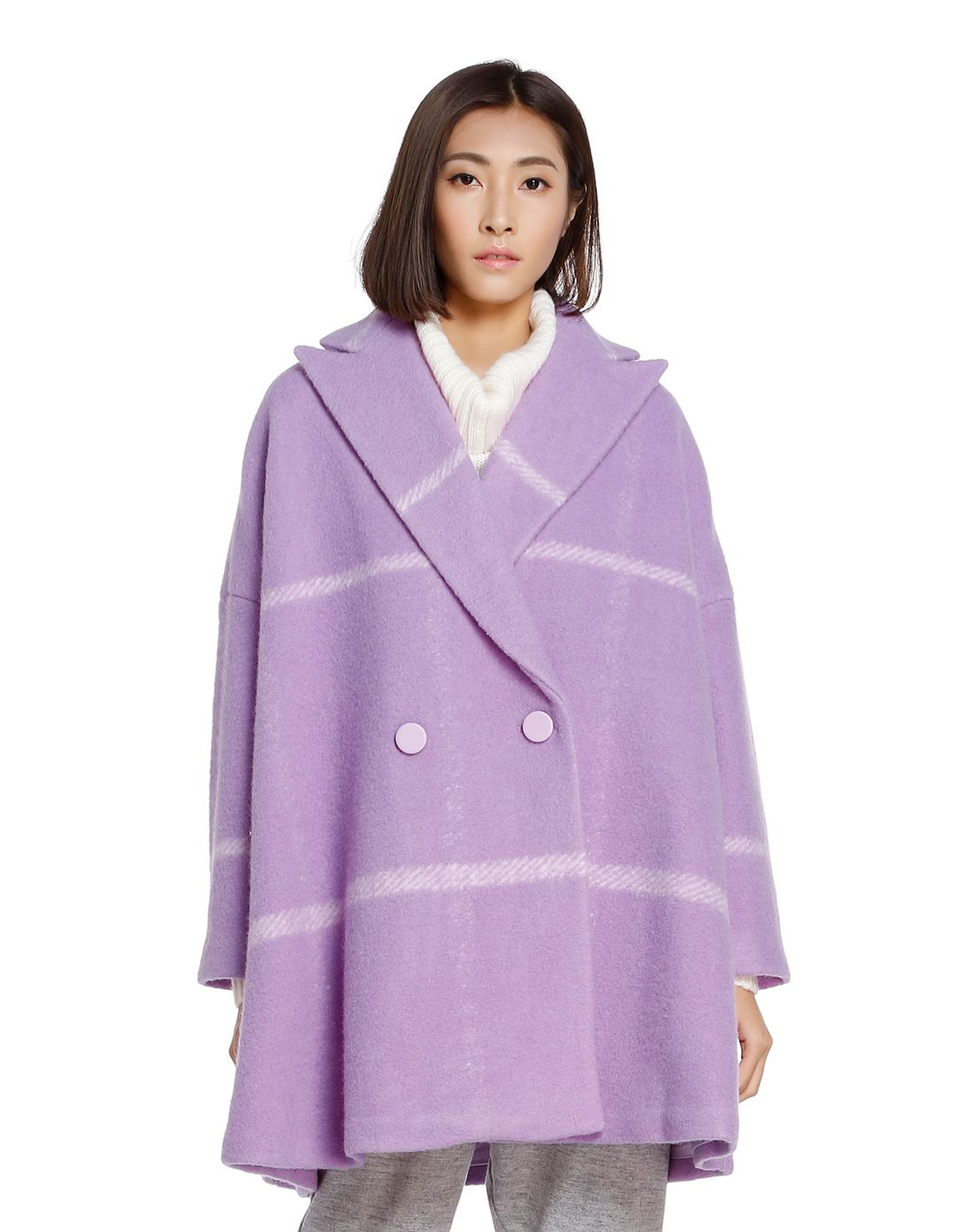 粉紫色气质时尚长袖大衣