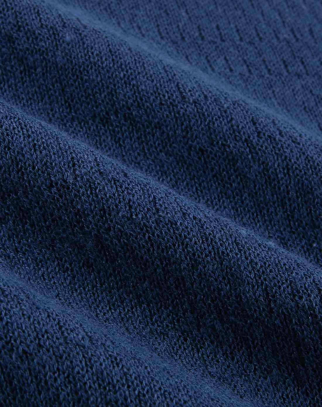 靛蓝色 天然麻棉v领针织短袖t恤