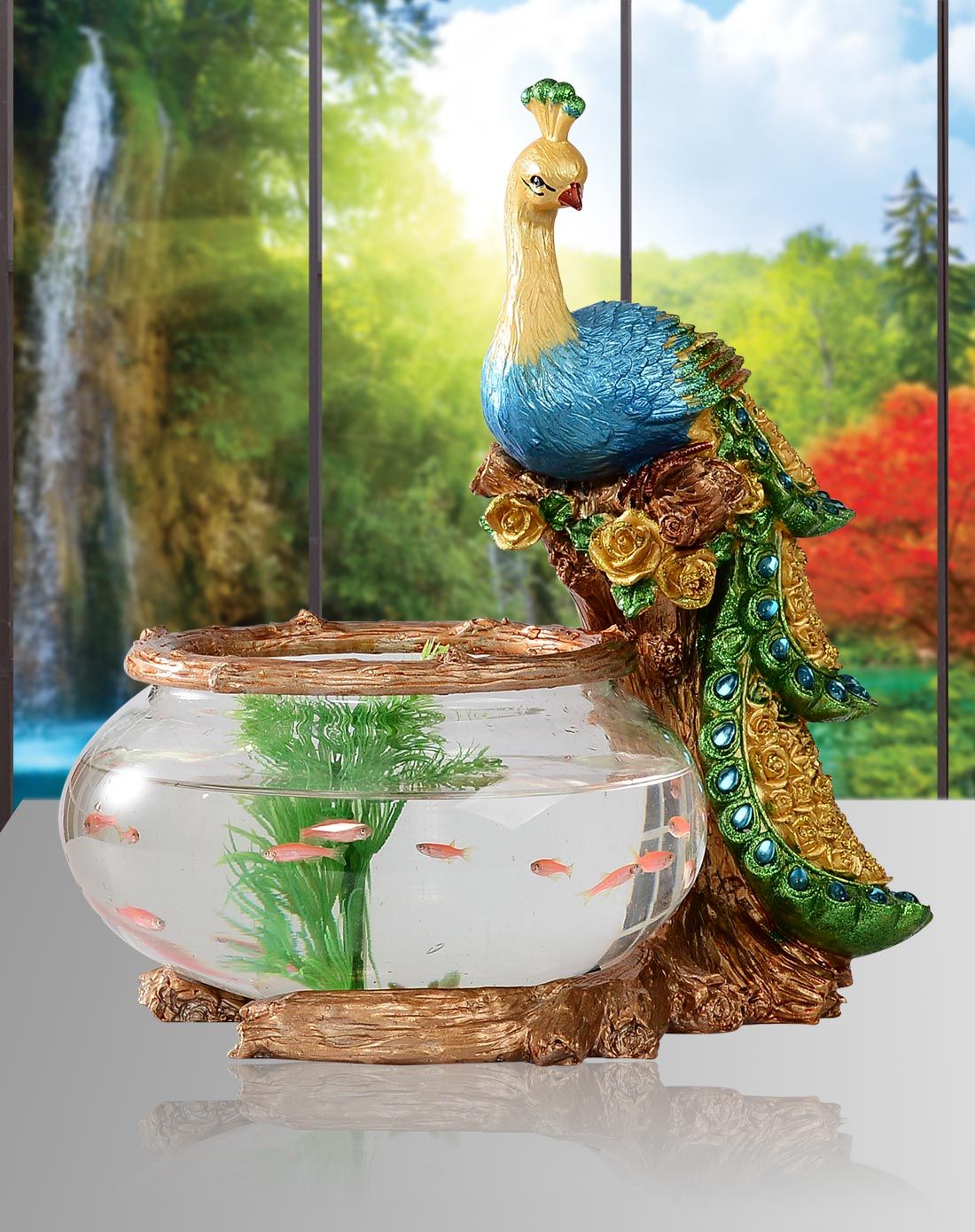 简单生活 易如反掌 易生活厨卫专场羽光灼灼华美孔雀鱼缸xysh-1375_唯