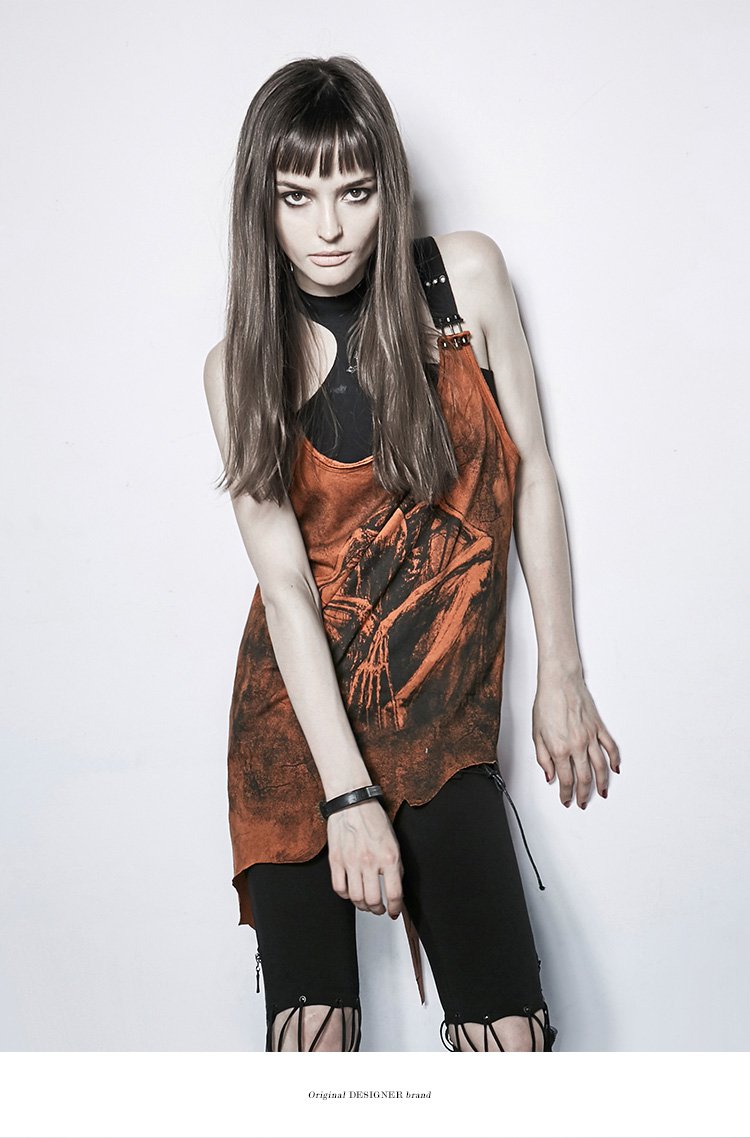 punk rave原创暗黑时尚女神专场punk沉睡的骷髅交叉背心tpt-112fco