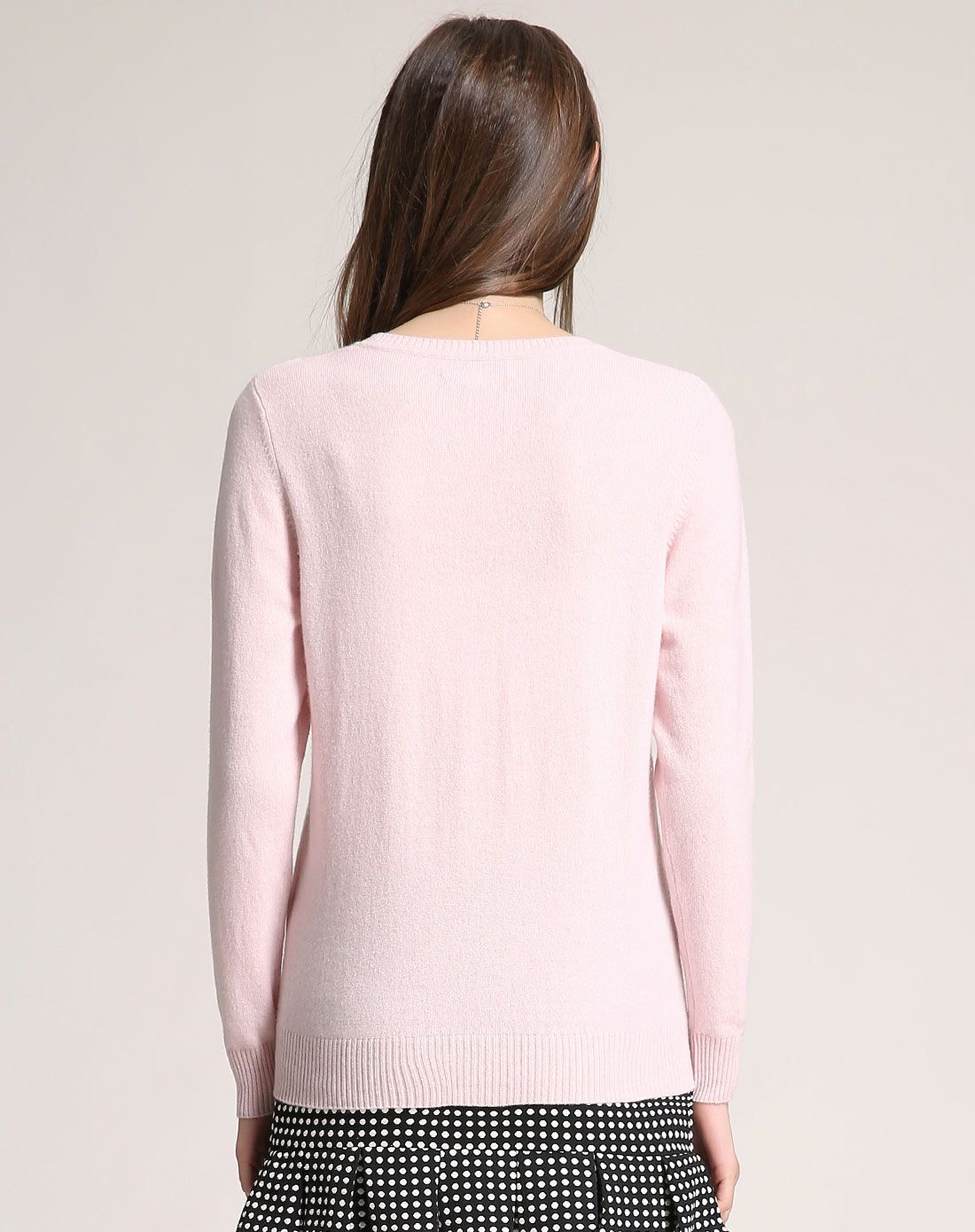 女款淡粉圆领小麻花纯羊绒衫