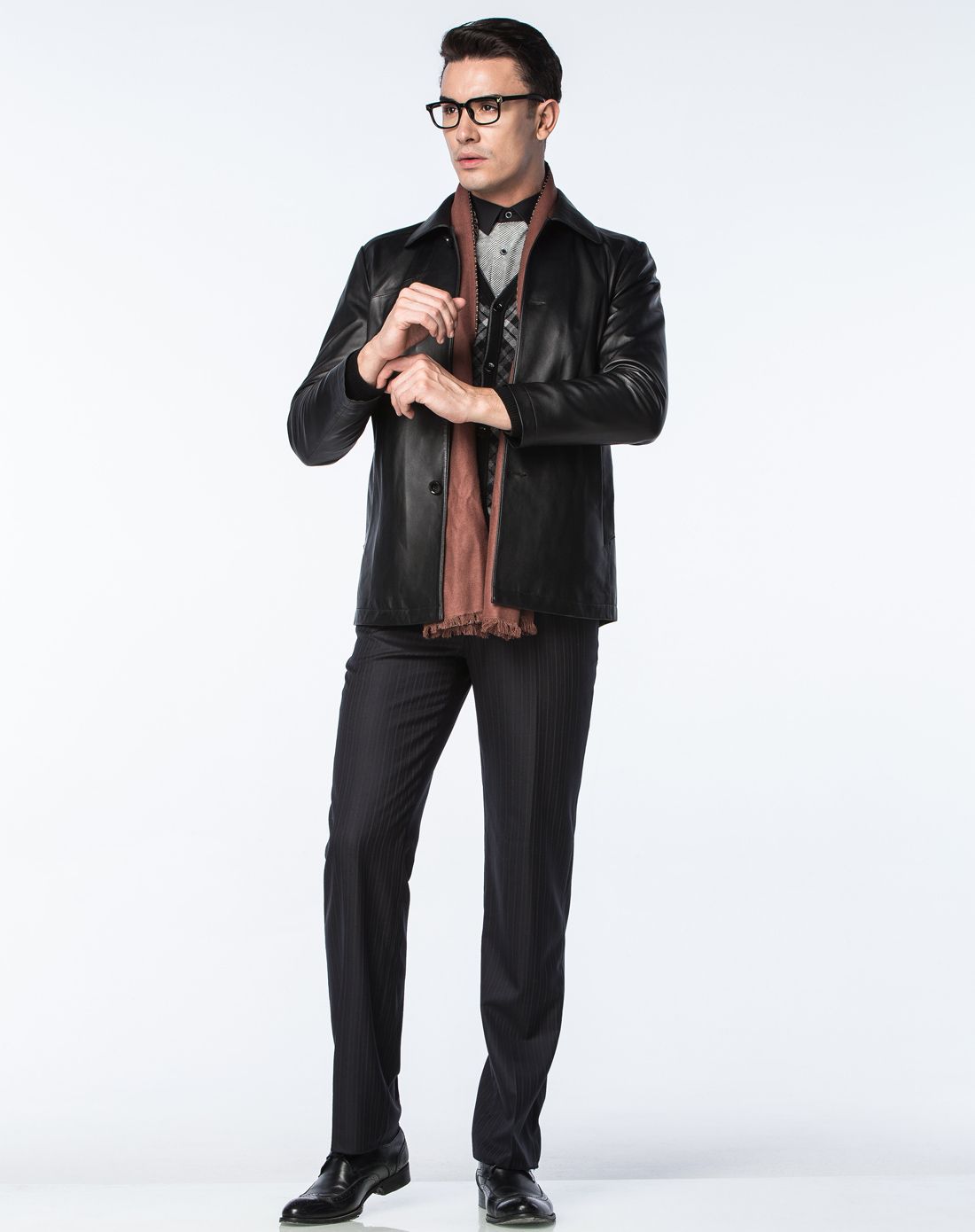 卡丹狄诺cardeendino亮黑休闲商务时尚绵羊皮衣cgm54001_唯品会