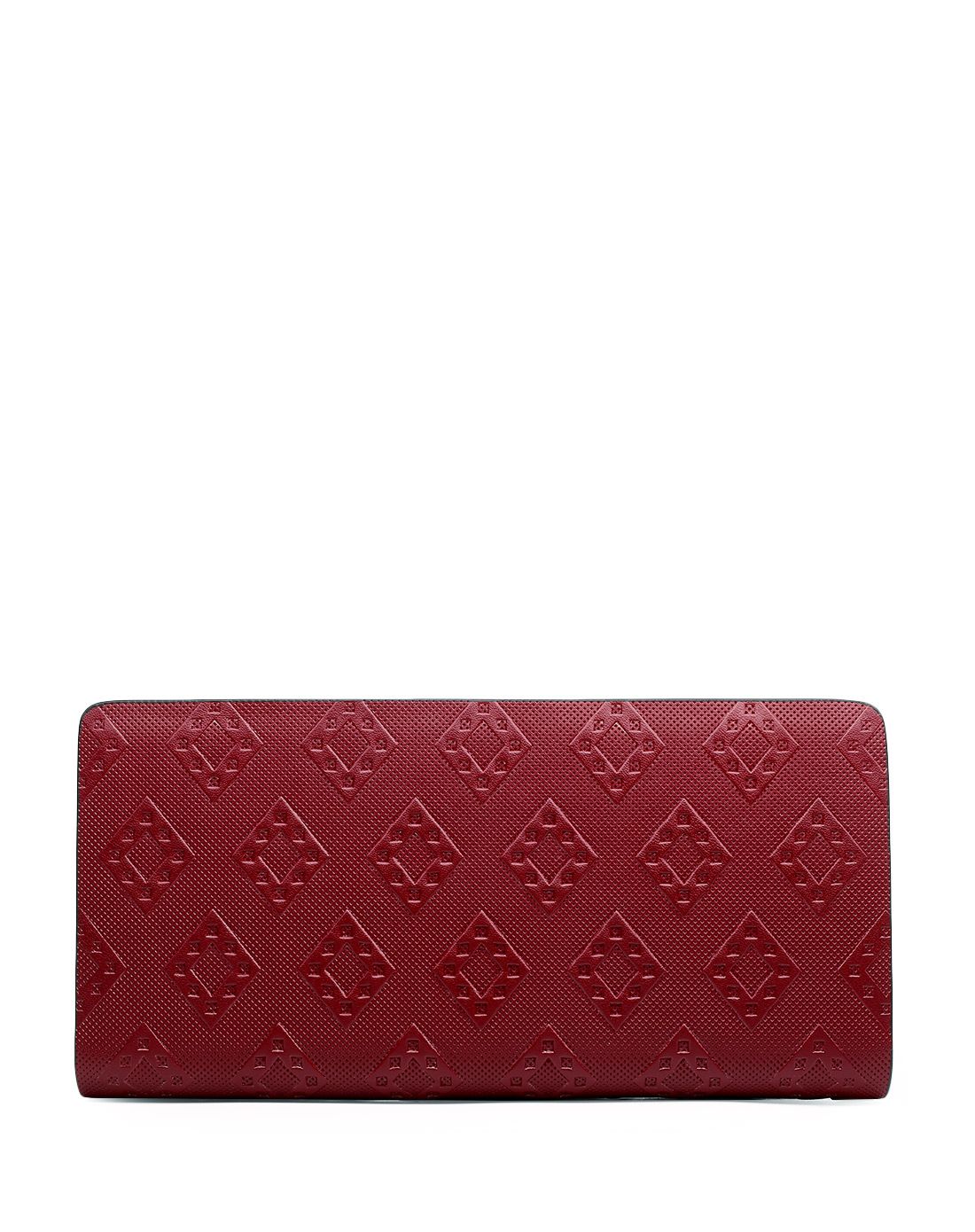 cluci 女士酒红色牛皮休闲钱包