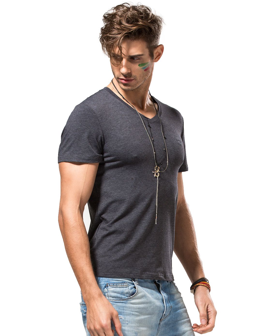 卡帝乐鳄鱼内衣男女男士花黑coolmax快干v领短袖xcm5027-011151_唯品