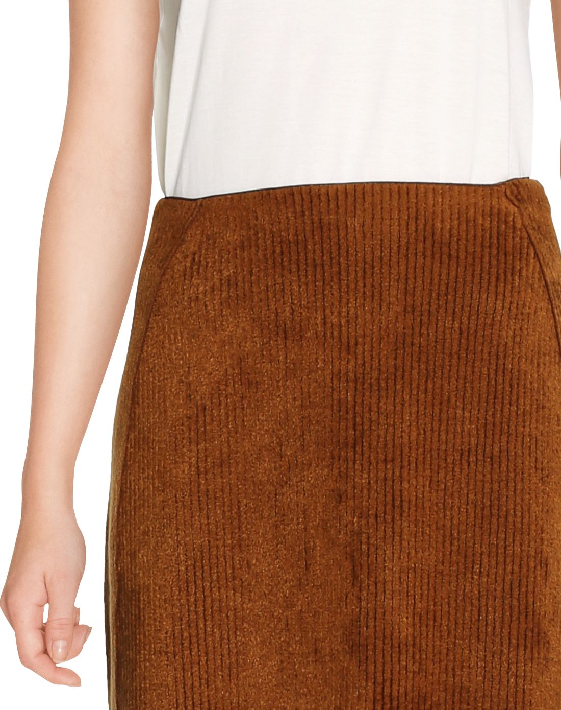 女款栗色暗条纹绒面半身短裙