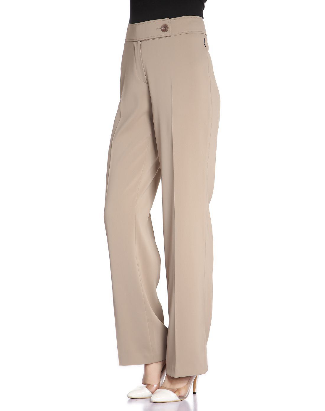 女士卡其色阔腿时尚西裤