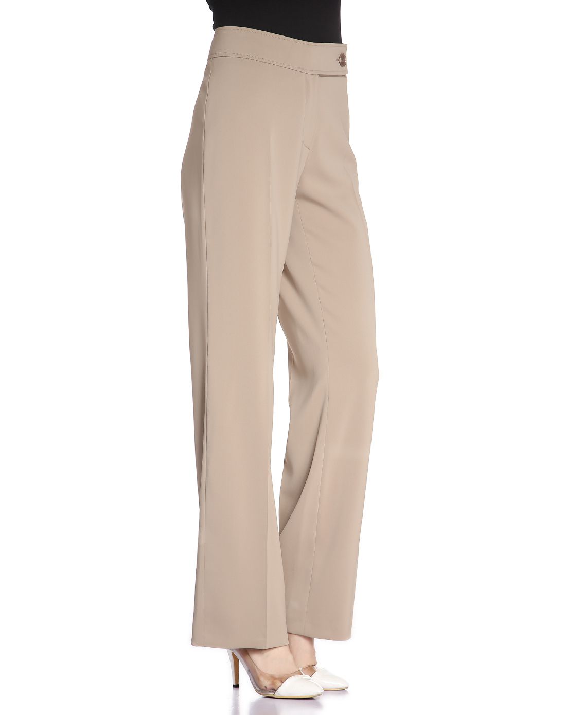 女士卡其色阔腿时尚西裤