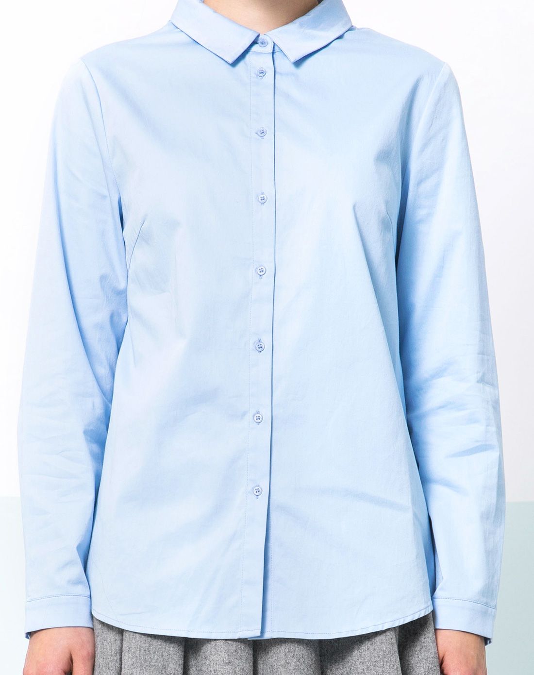 浅蓝韩版长袖职业棉质衬衫