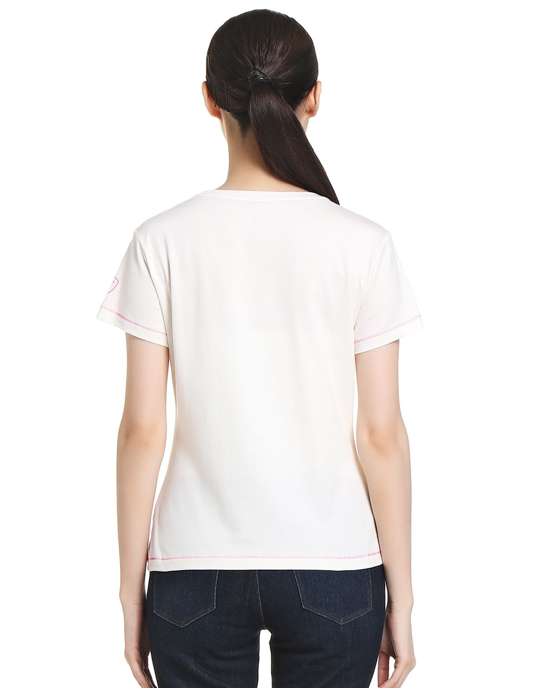 抑菌排汗 女式全棉白色印花短袖t恤