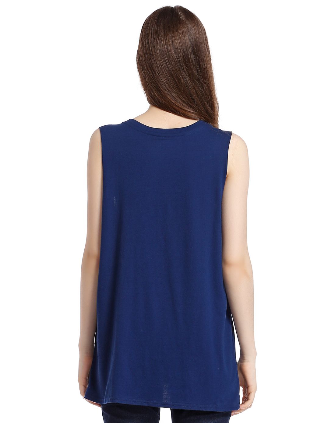 深蓝色印花圆领背心