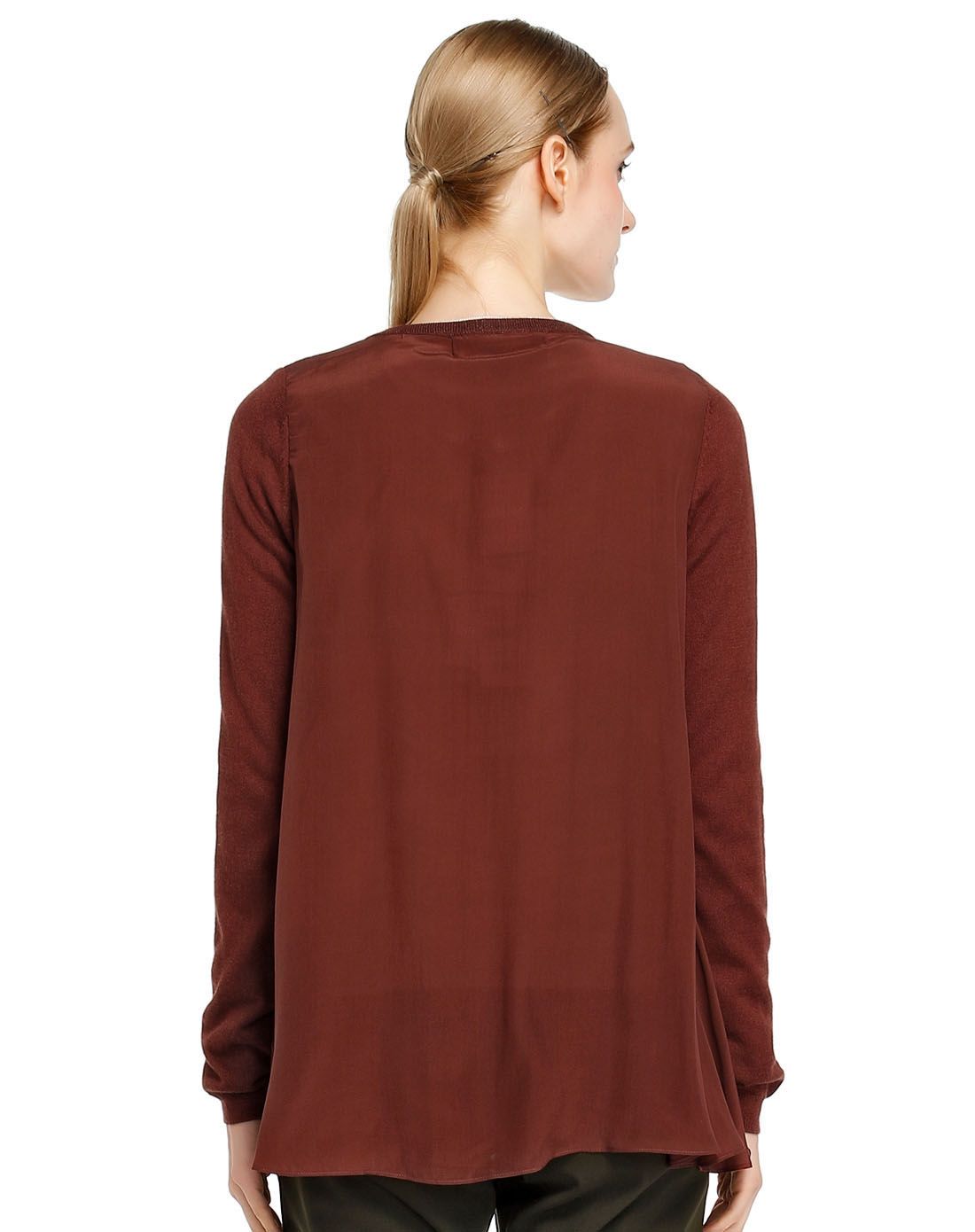 bernini深橘红色百搭长袖针织外套