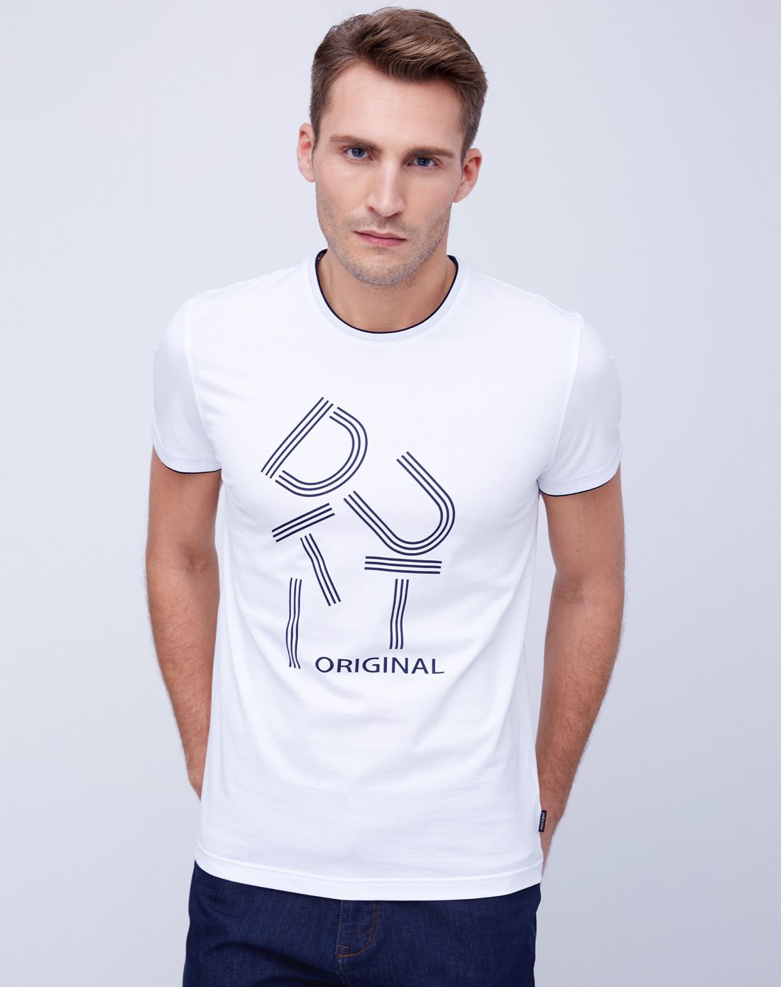 阿格纳dutti original男装专场 白色时尚纯棉个性印花圆领短t