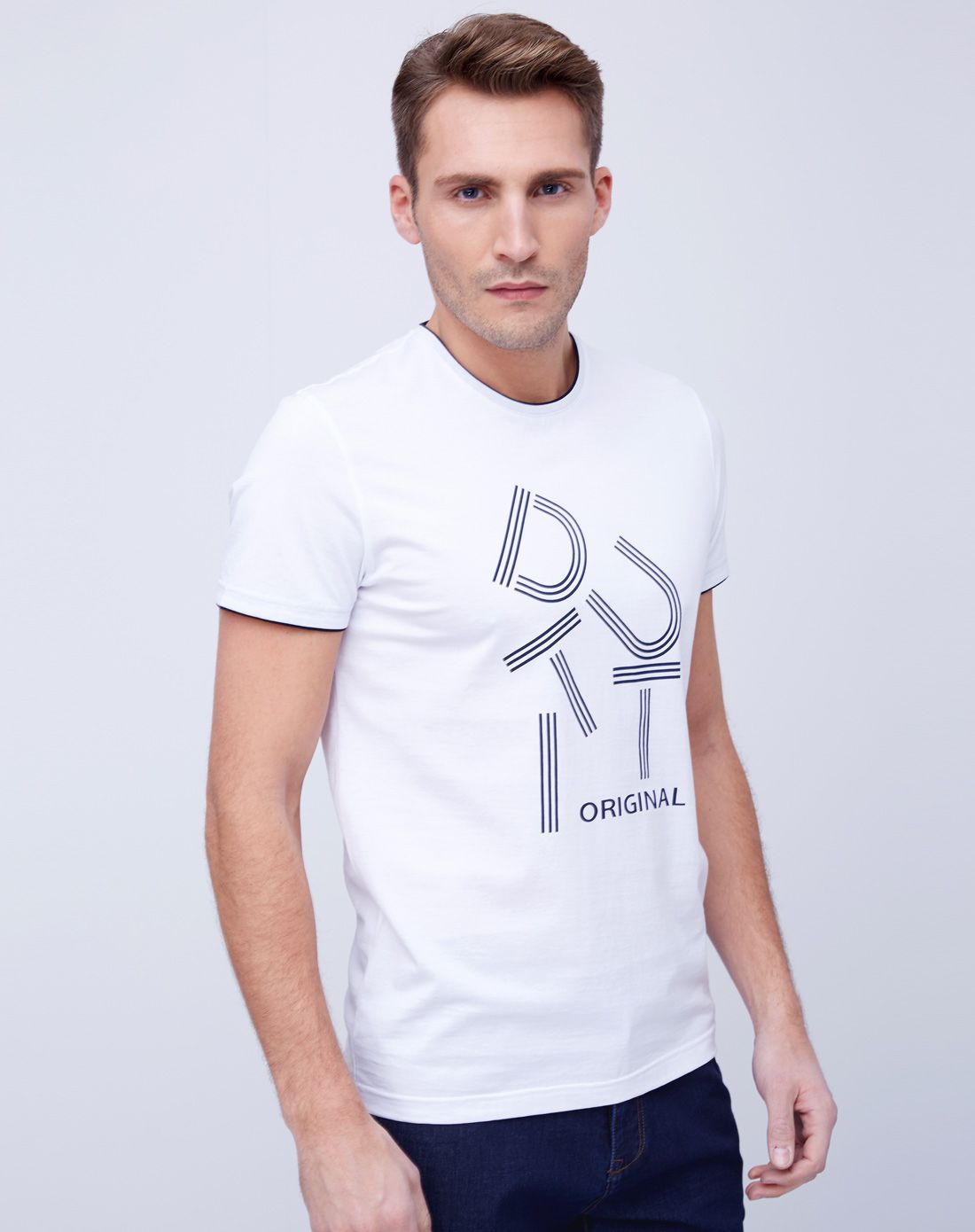 阿格纳dutti original男装专场 白色时尚纯棉个性印花圆领短t