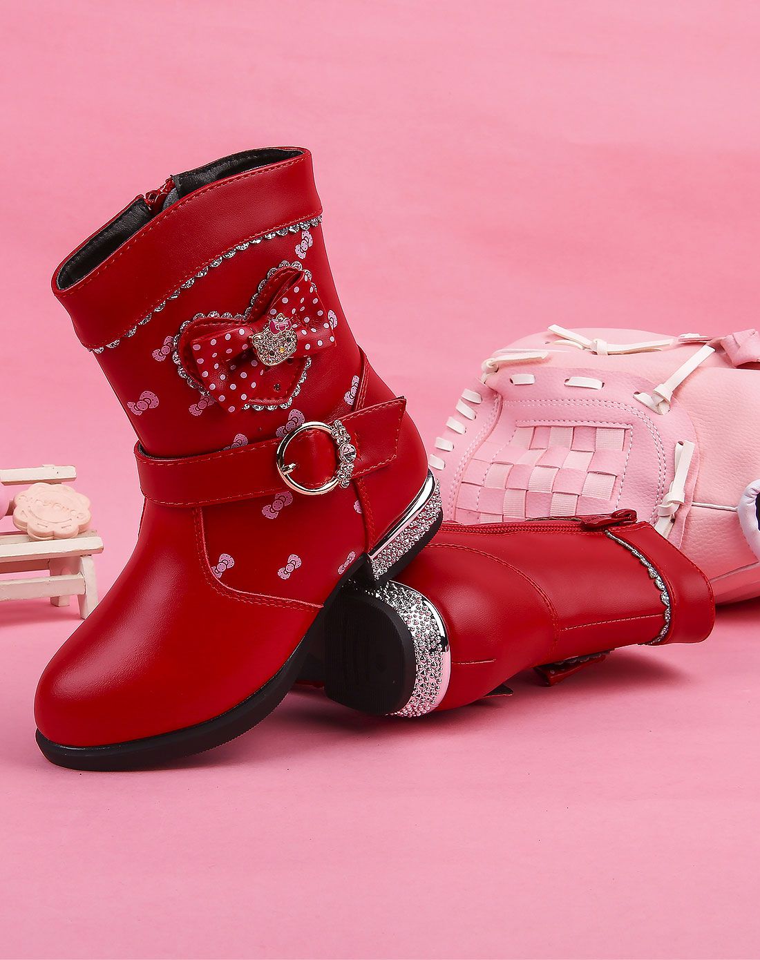 hello kitty公主鞋专场女童红色(26-30)冬季小童皮靴k64835360201