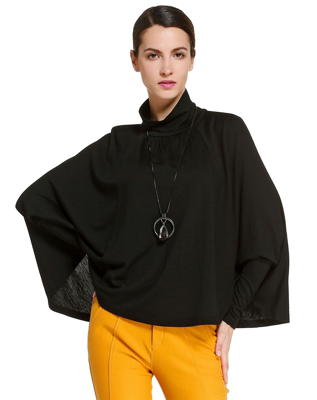 黑色宽松百搭蝙蝠袖针织衫