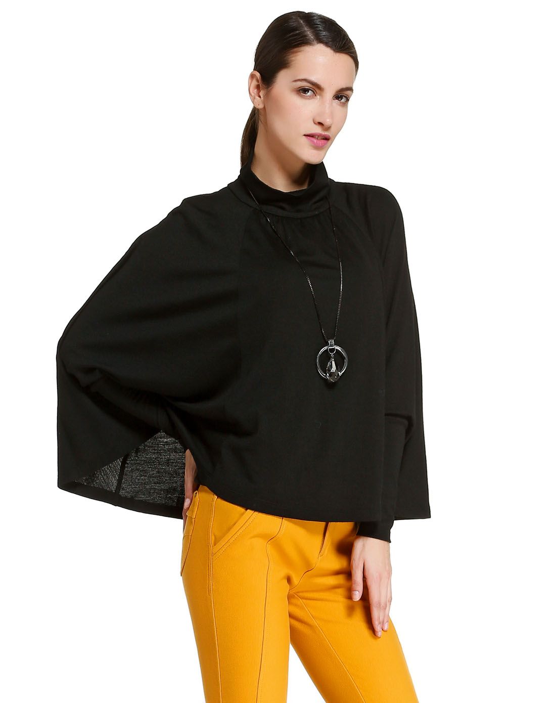 黑色宽松百搭蝙蝠袖针织衫