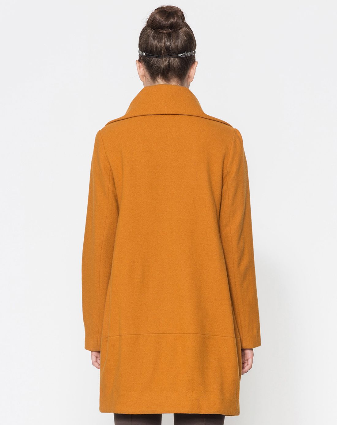 灰橙色高档纯色修身显瘦柔软羊毛茧形大衣