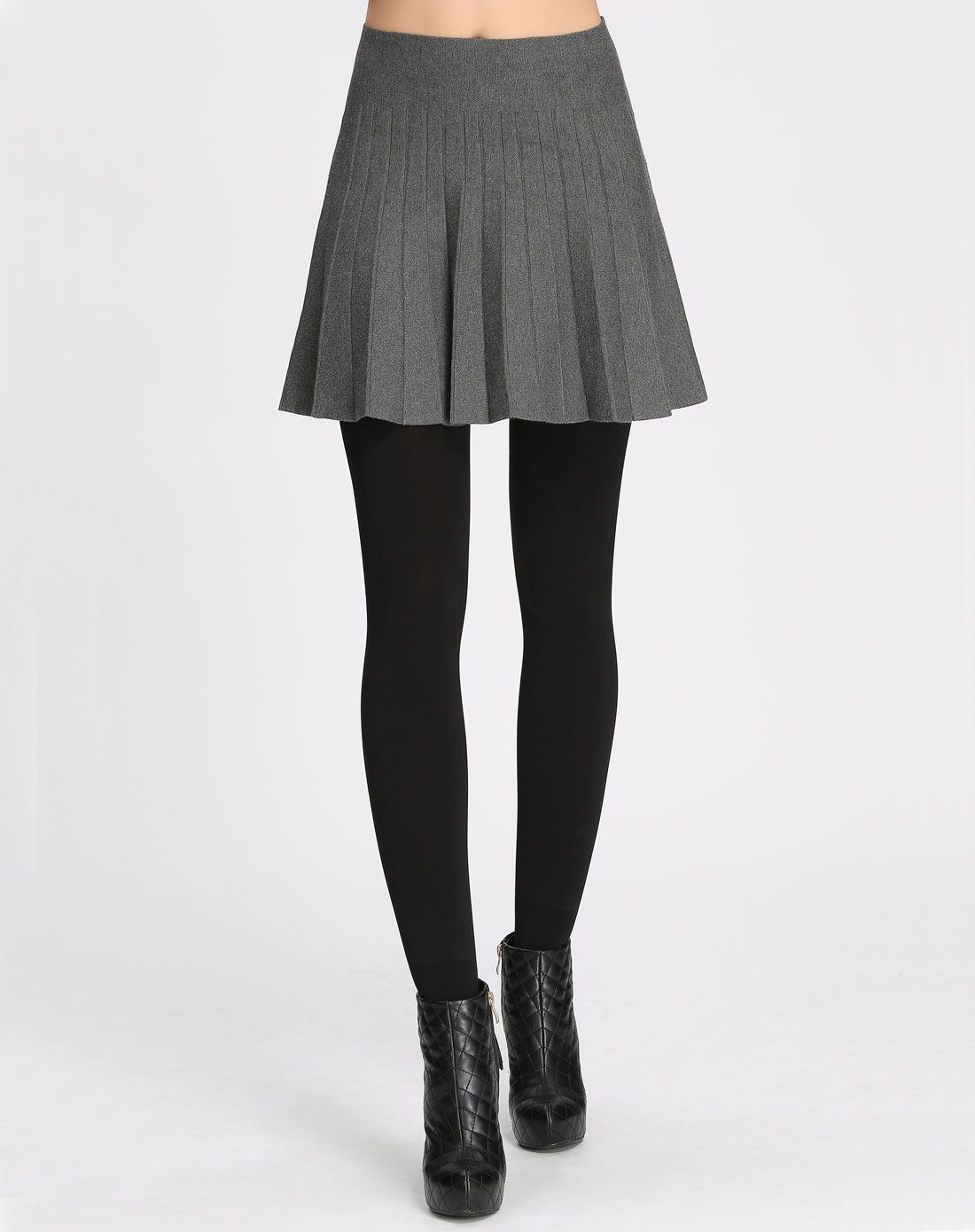 女款灰色显瘦百搭打底百褶针织短裙