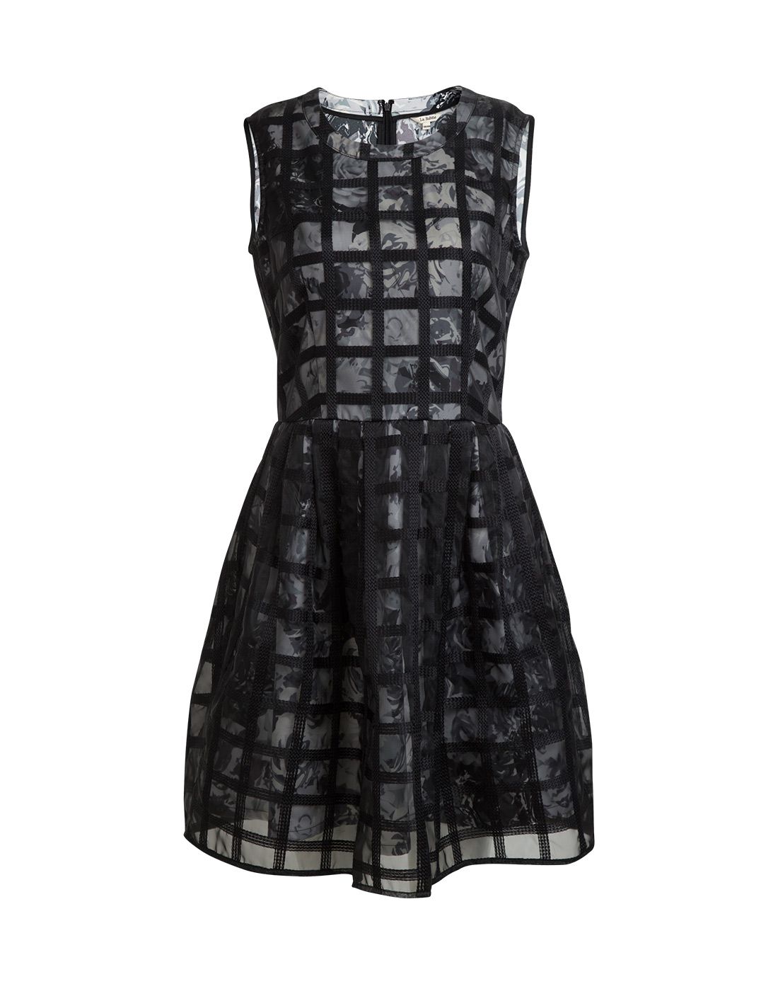 la babite 黑色欧根纱花朵连衣裙