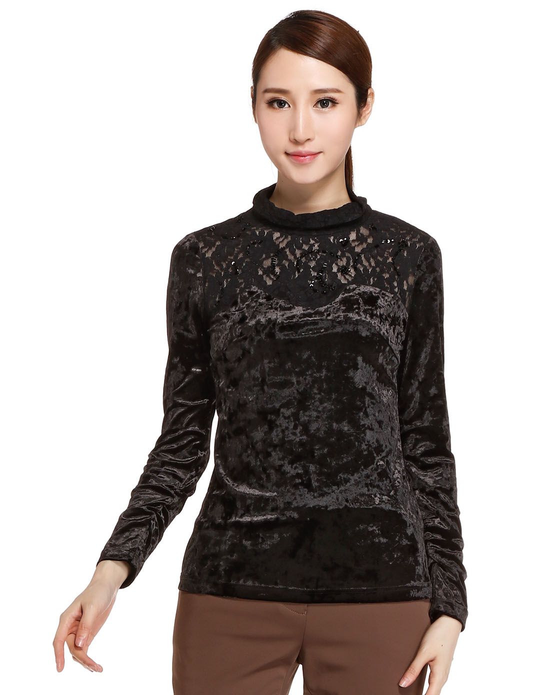 红人honrn黑色典雅时尚长袖上衣h34oz513723_唯品会