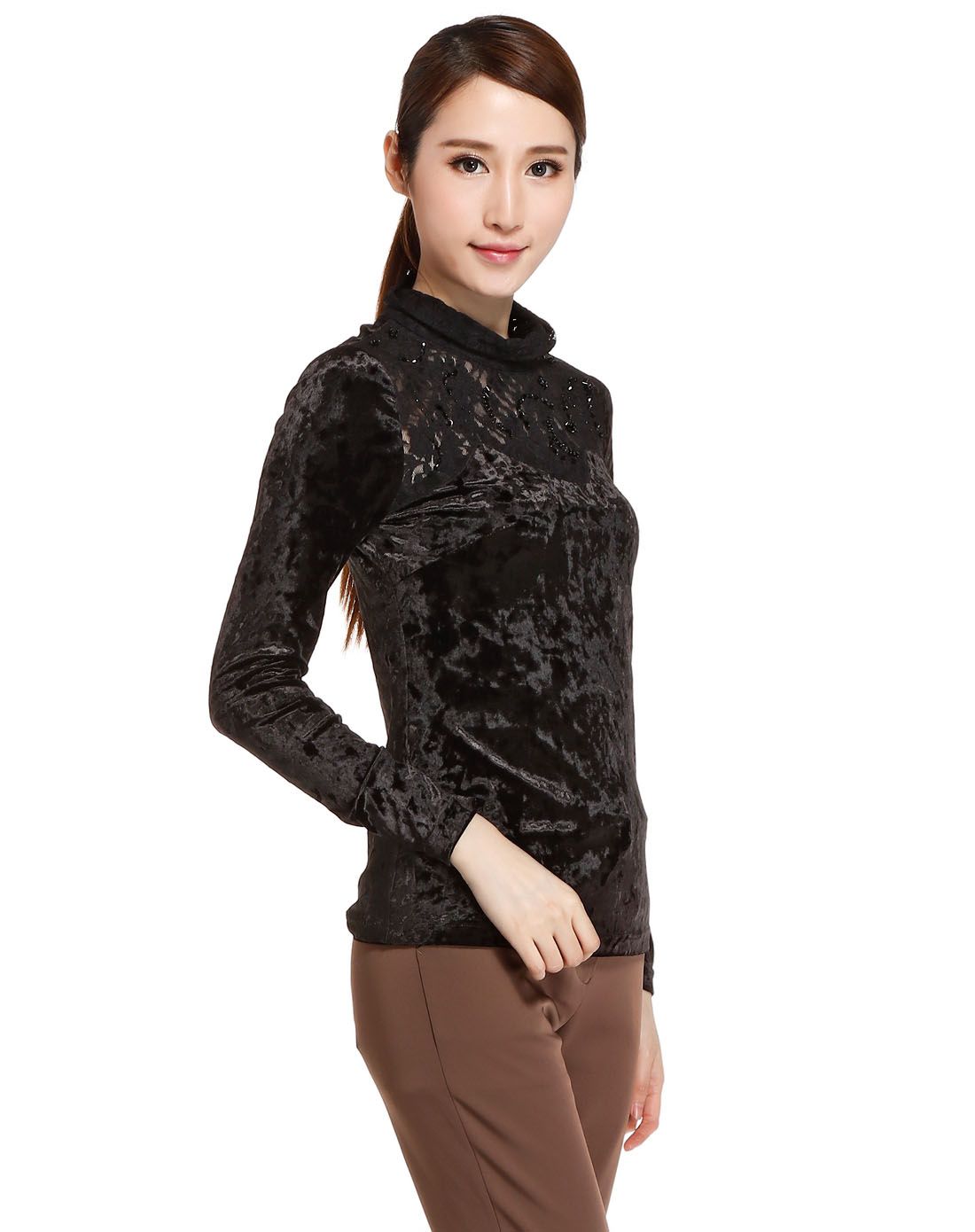 红人honrn黑色典雅时尚长袖上衣h34oz513723_唯品会