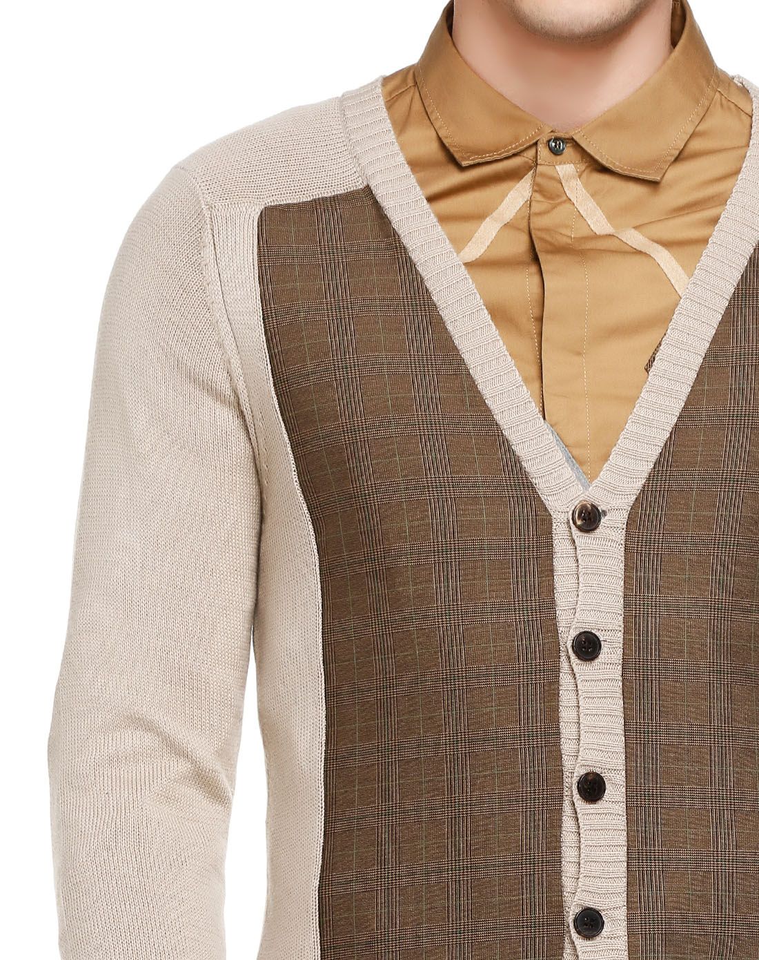 卡其米/啡色稳重成熟长袖开襟针织衫