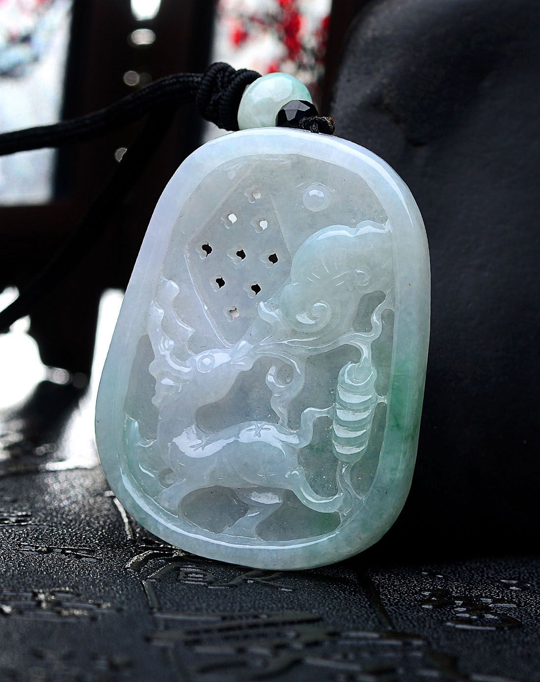 天然a货翡翠冰糯种俏色大气福禄寿吊坠