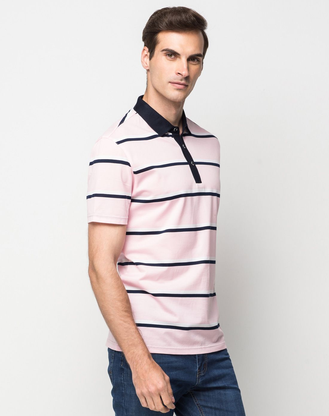 卡丹狄诺cardeendino(特惠)粉色横条纹半开襟短袖t恤衫cto68490_唯品