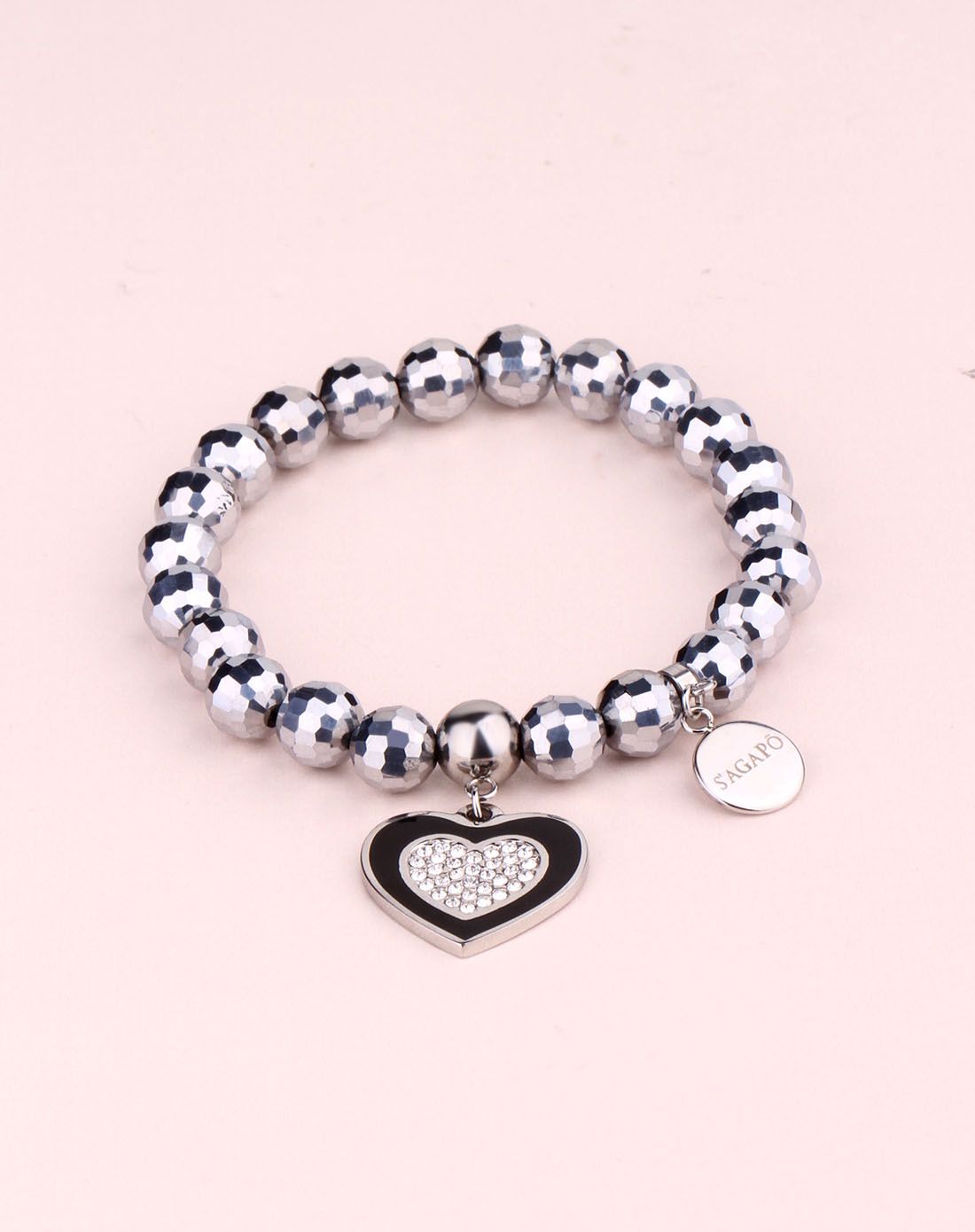 sagapo女款友谊系列水晶之心银石手链sfr14
