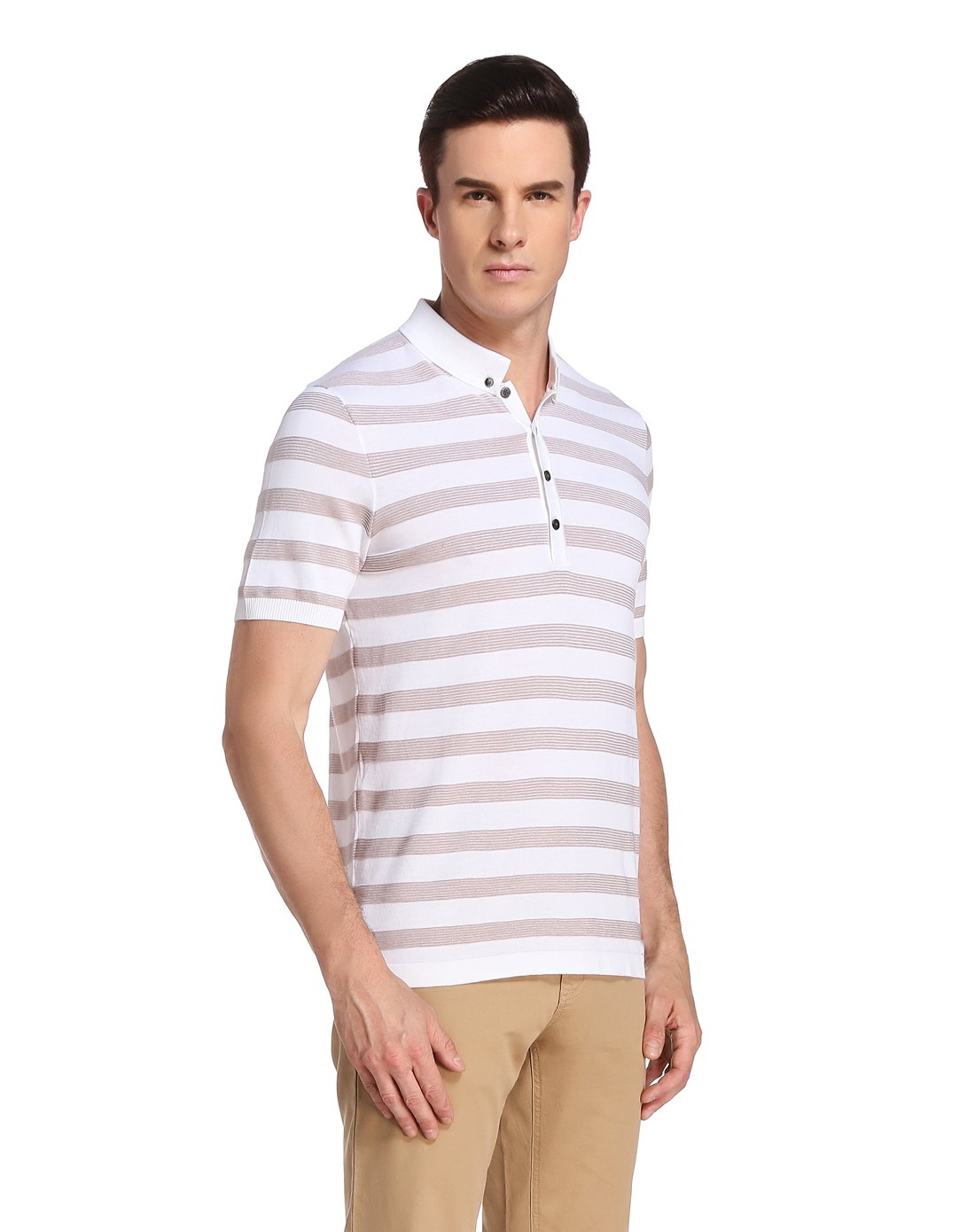 夏利豪charriol男装专场 条纹翻领短袖t恤