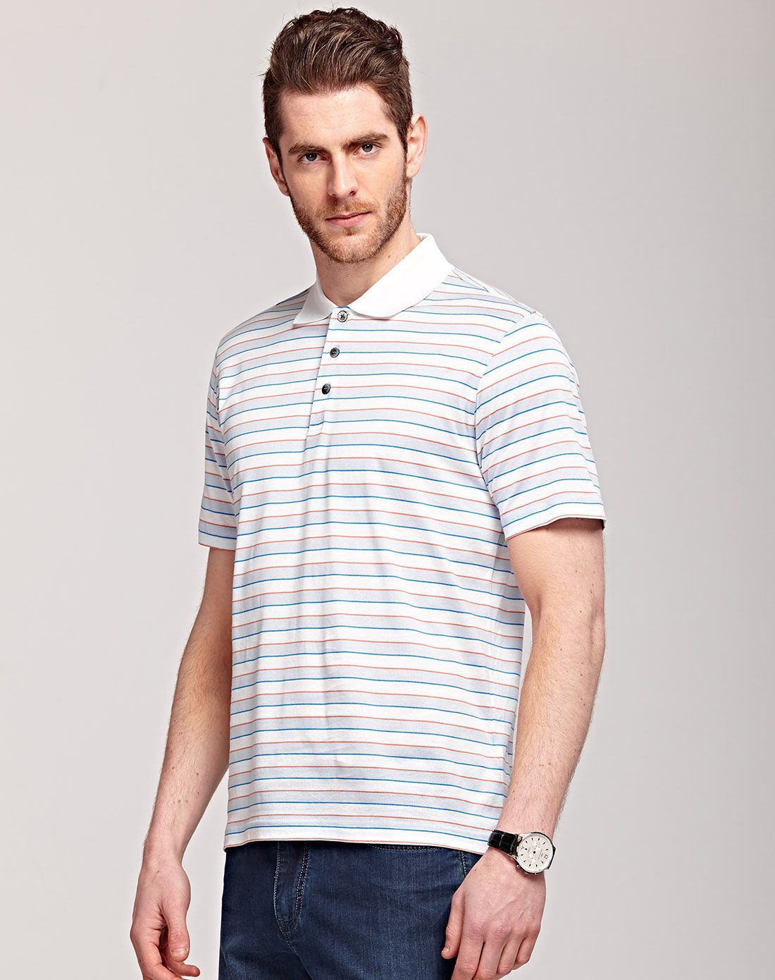 valent coupeau古柏意大利进口白底横纹100%棉短袖t恤衫8222802_唯品