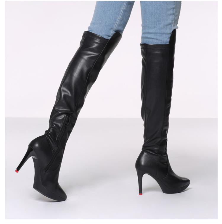 思加图 冬季专柜同款牛皮优雅细跟过膝靴超长女皮靴