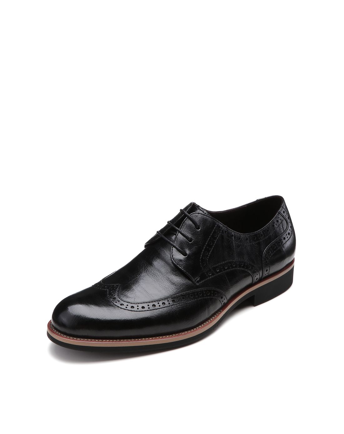 舒柔圆点轻便舒适 黑色水牛皮男式商务正装皮鞋布洛克鞋