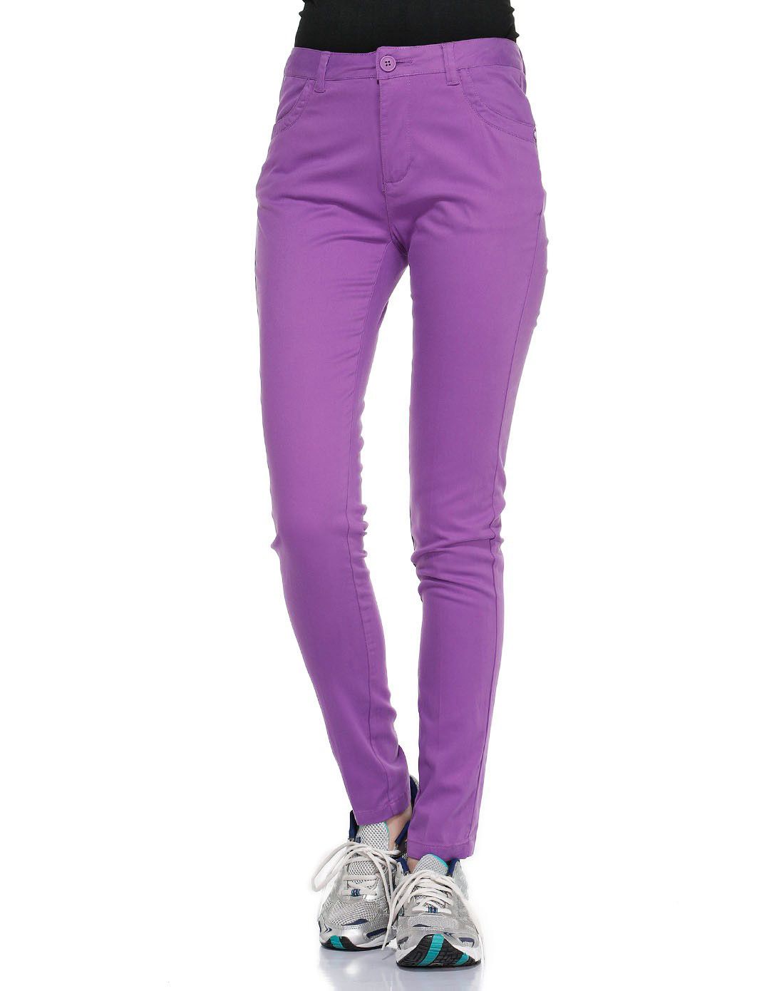简约舒适 女款露莓紫色长裤 休闲纯色