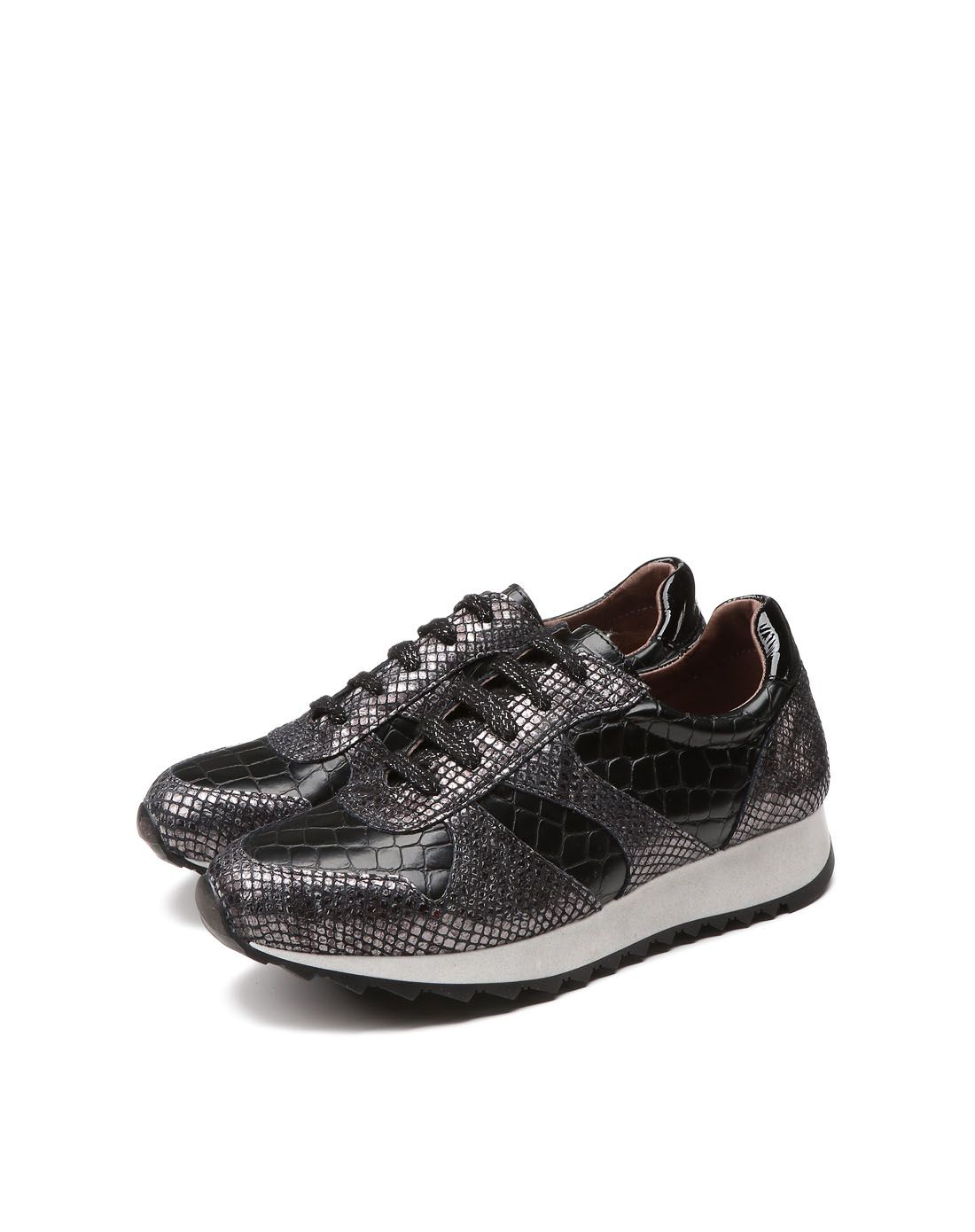 wonders西班牙进口牛皮银系带单鞋