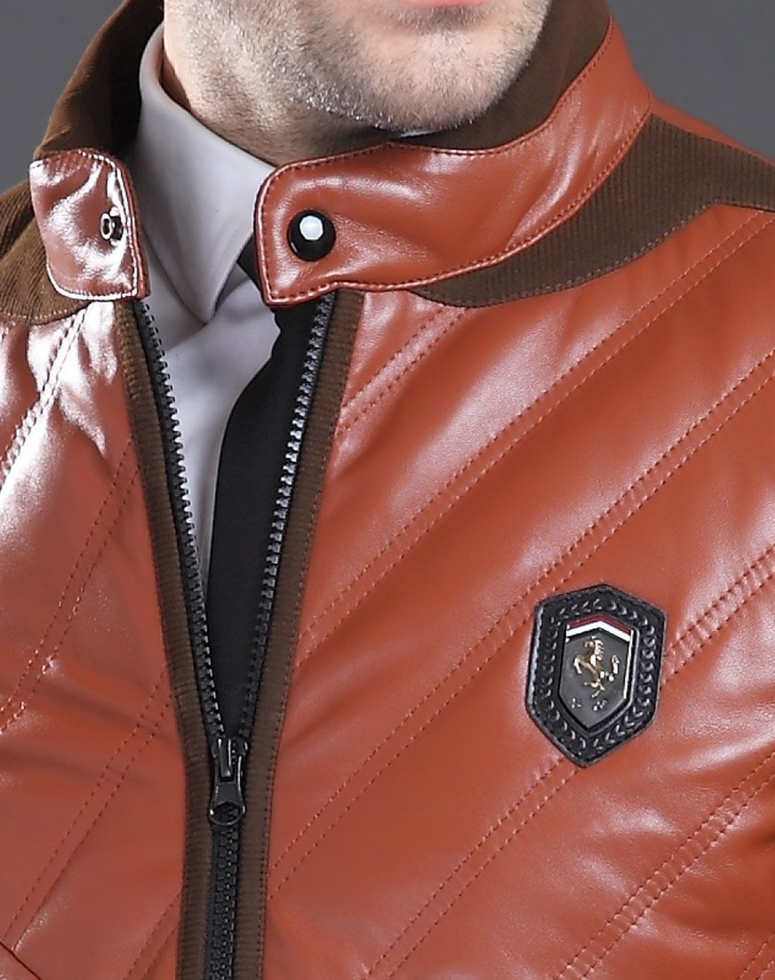 汤尼.保罗男款橙棕色复古拼接长袖羽绒皮衣tnd1141004628_唯品会