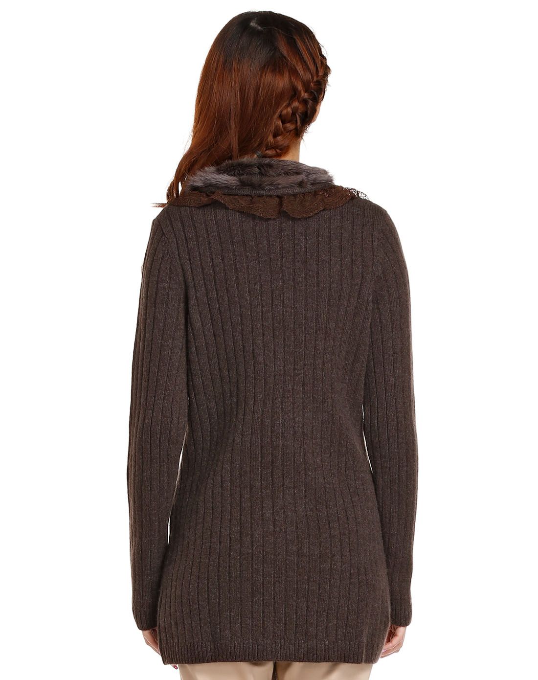 深咖啡色魅力长袖针织外套