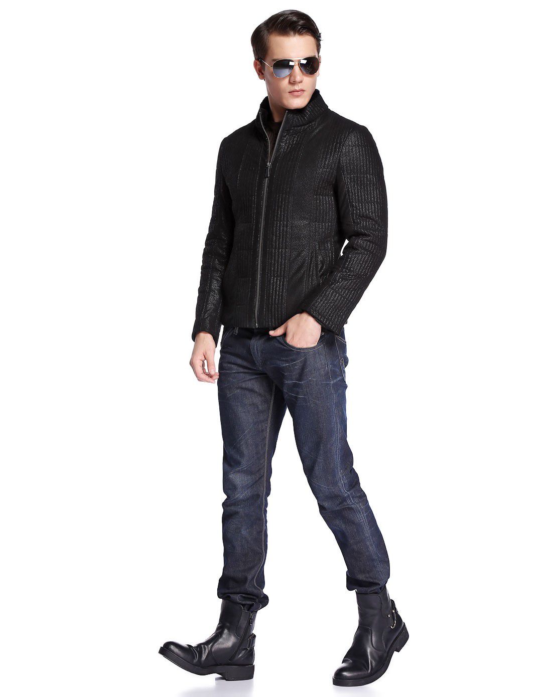 阿格纳dutti original男装反季专场黑色个性时尚长袖皮衣22114057301