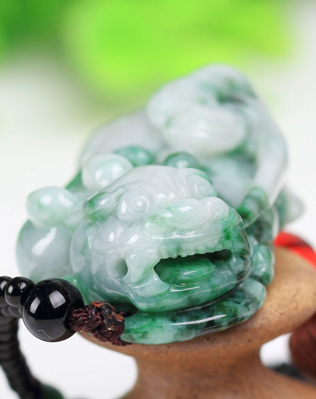 filial&love 飘绿八面玲珑带石纹貔貅翡翠吊坠(附证书)