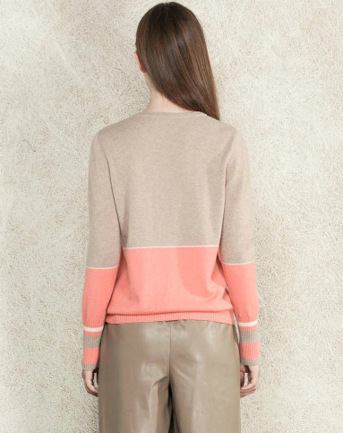 女款驼粉色山羊绒圆领套头衫